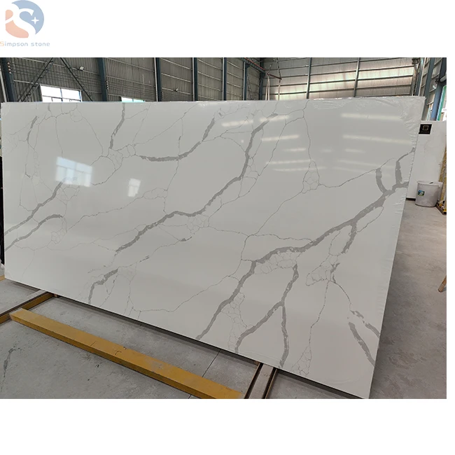 high quality factory kitchen polished artificial quartz slab calacatta white quartz vanity counter top