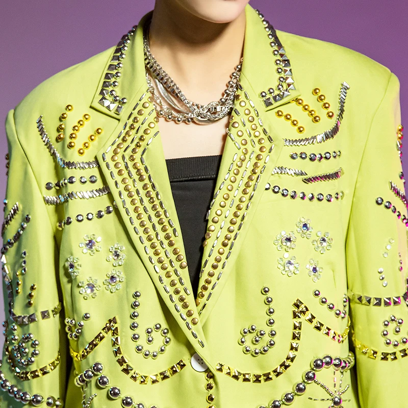 Осень/зима, новый стиль, мода 2021, женские костюмы с персонализированным узором, украшенные блестками, женские куртки с длинными рукавами