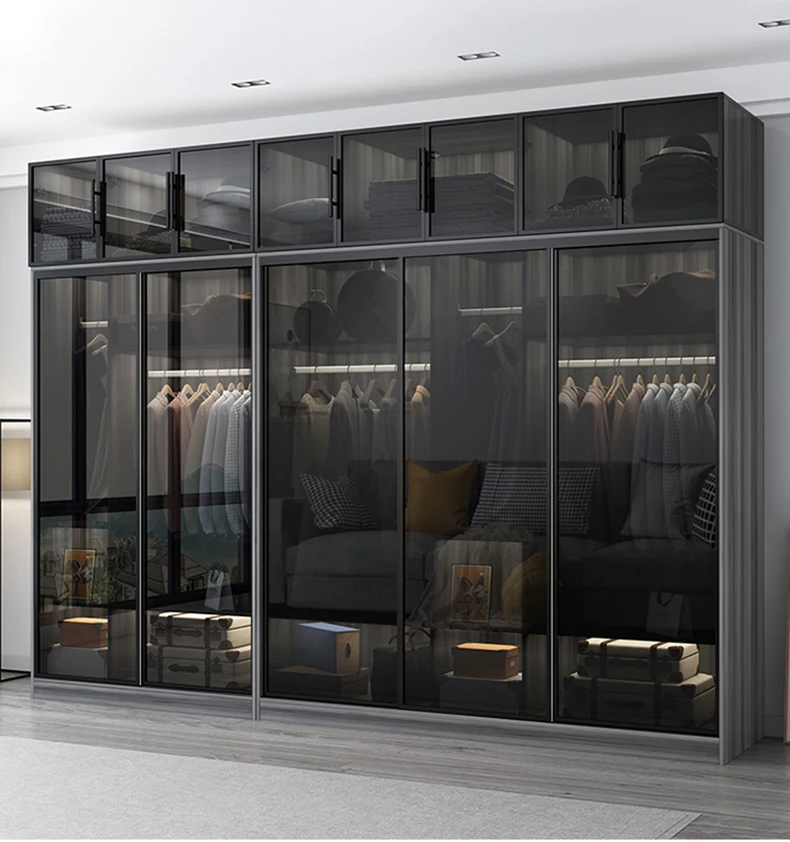 Aluminum sliding glass door wardrobe walk in closet cabinet bedroom custom wardrobe closet Bedroom Closet Door