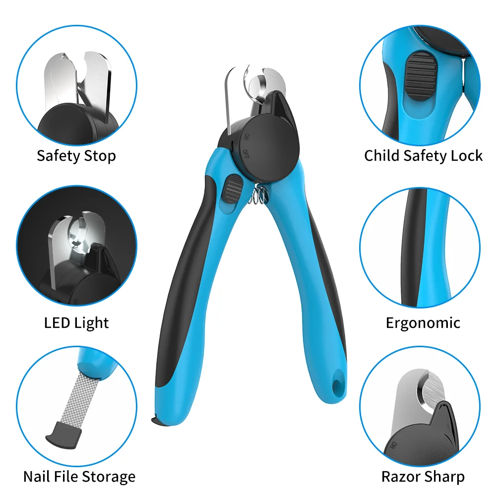 Avoid Over-Cutting Illuminates Cats & Dogs Nails Safety Guard LED Dog Nail Clipper with Light