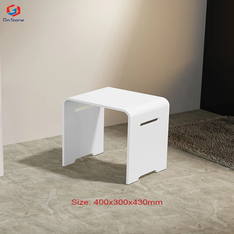 Modern artificial stone Bathroom Toilet Stool Solid Surface Shower Bench Pure Acrylic Shower Stool Wholesale