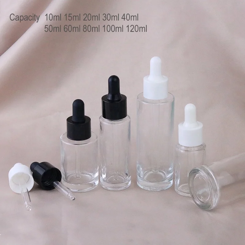  30ml 50ml 60ml 100ml Clear glass serum bottle transparent dropper for packaging