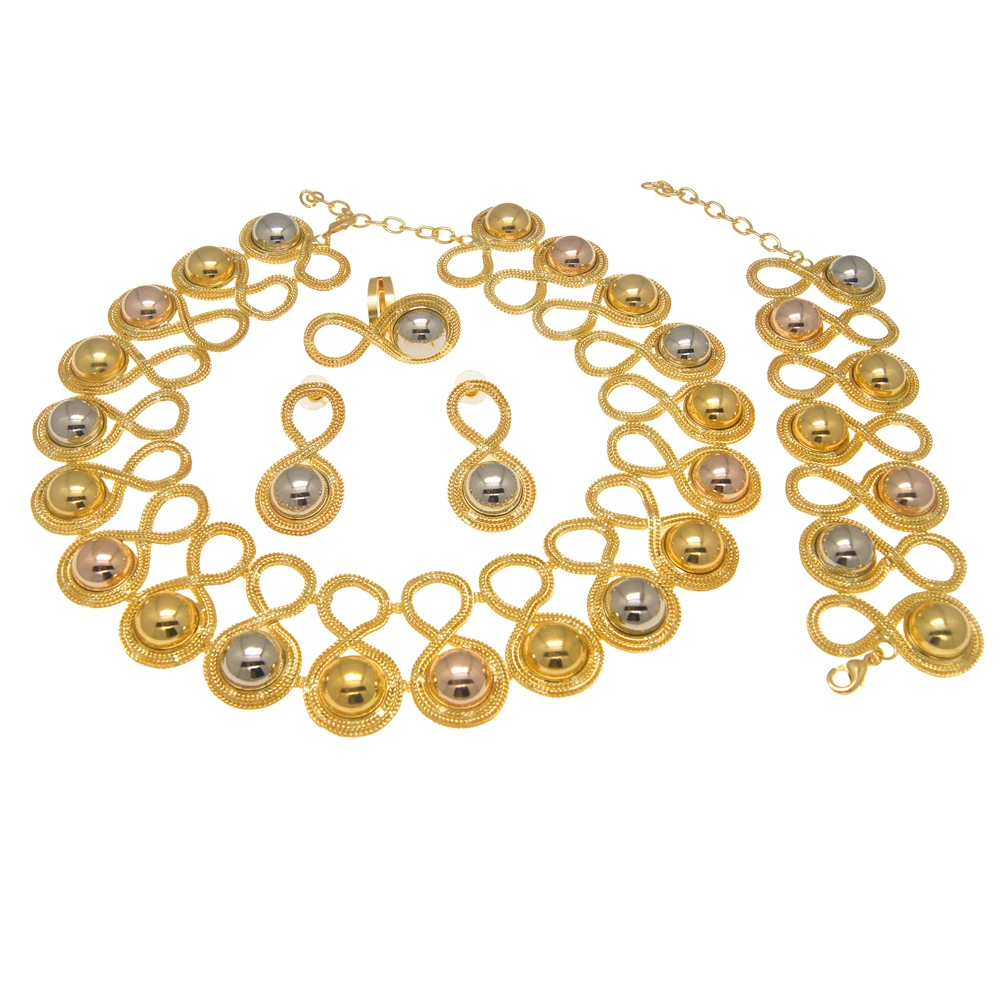 Zhuerrui 24kGold Plated Latest Brazilian Jewelry Set Three Color Electroplating Custom Jewelry Big Necklace Jewellery Set H20006