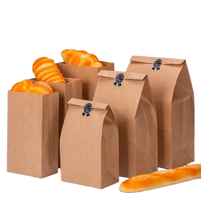 Custom White Paper Lunch Bags Biodegradable Grease Resistant Waxed Bakery Paper Bags For Snacks Sandwich Popcorn