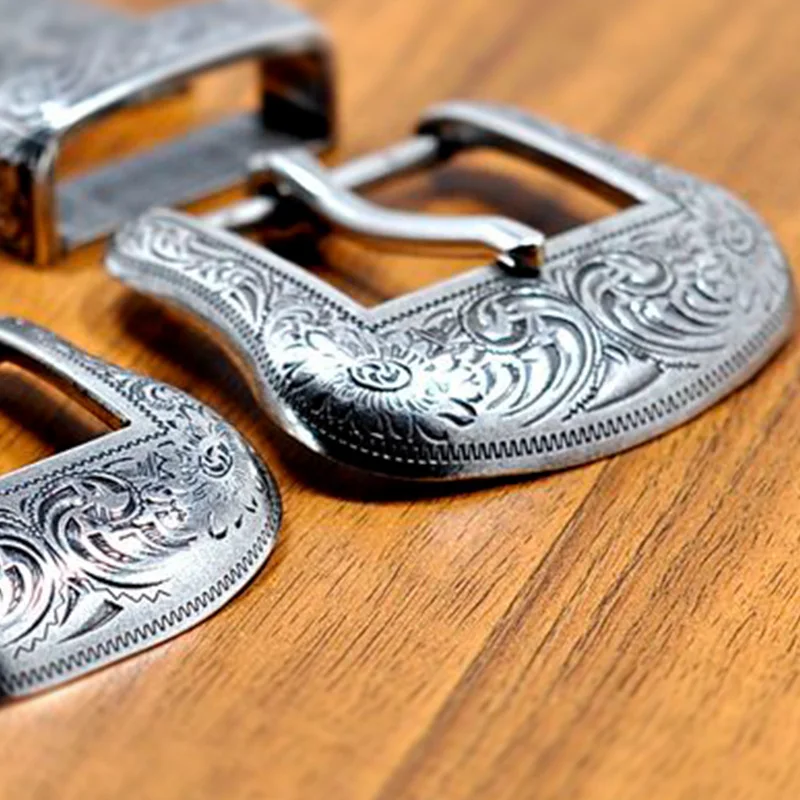Sheridan tangcao Style Silver Plated belt buckle three piece silver plated belt buckle with vegetable tanned belt buckle