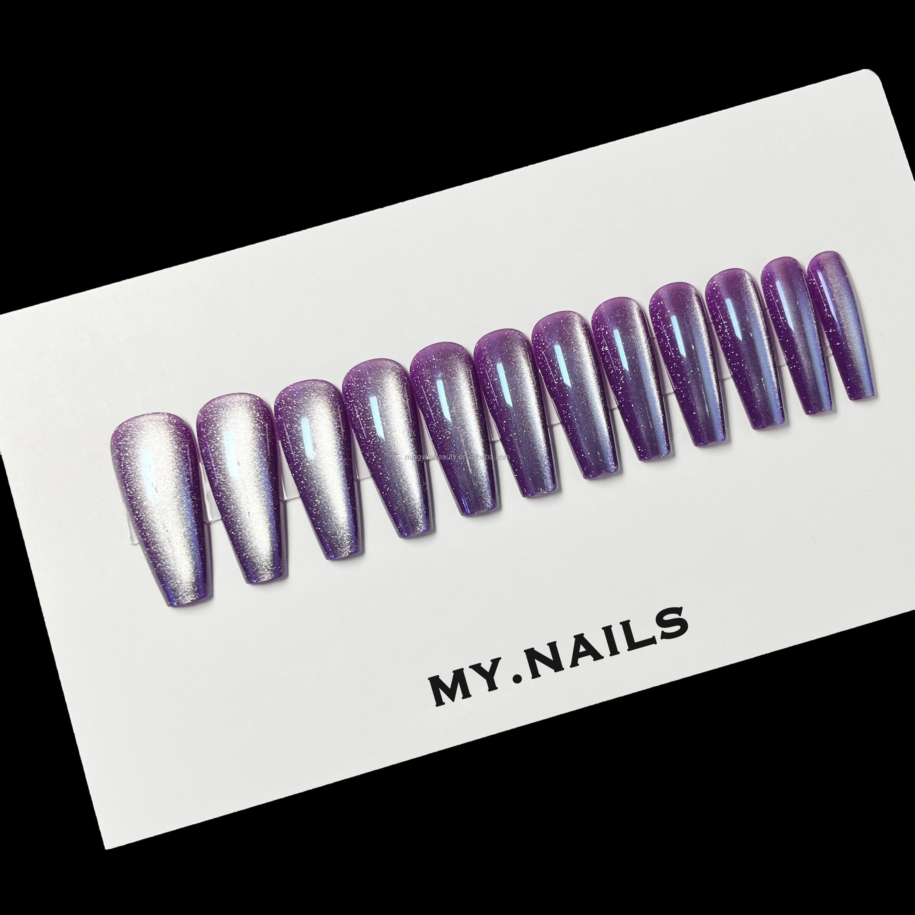 Wholesale False Press on Coffin Laser Violet Design False Nails Acrylic Finger French Lace Nail Piece