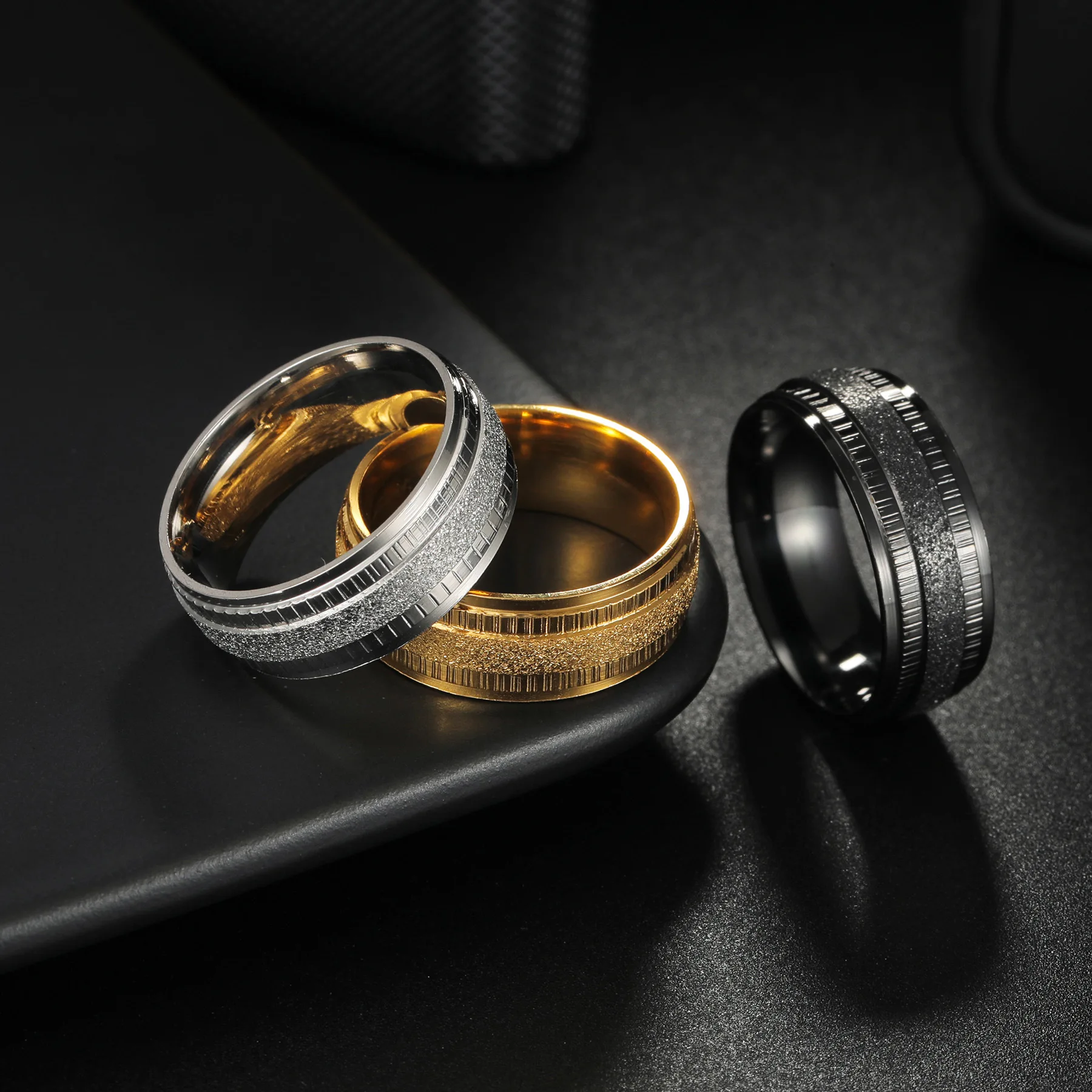 8mm/0.3in Stainless Steel Ring Silver Black Gold Plated Rolling Polish Couple Rings For Anniversary Wedding Gifts Wholesale