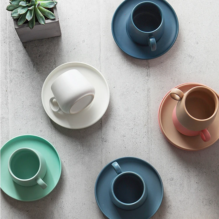 Eco-Friendly Wholesales Custom Logo Ceramic Stoneware Tea Espresso Latte  Coffee Cup With Saucer for Present