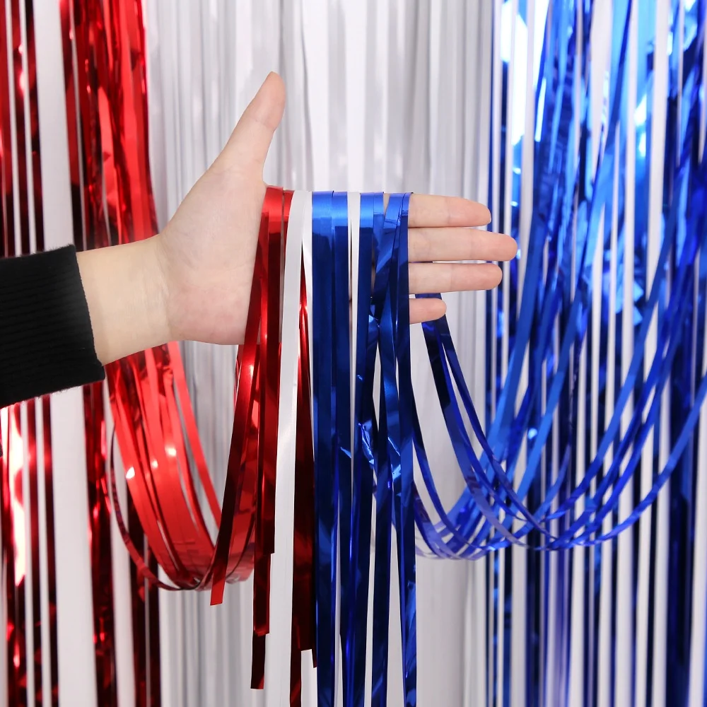 4th of July Red White Blue Tinsel Foil Fringe Curtains DIY Garland Independence Day Party Photo Booth Props Backdrop
