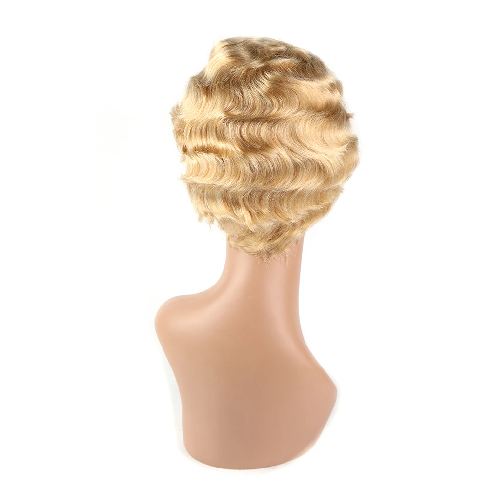 Bliss Finger Wave Wigs 613 White Golden Blonde Wig Short Pixie Cut Blonde Real Remy Human Hair Wigs for Black Women
