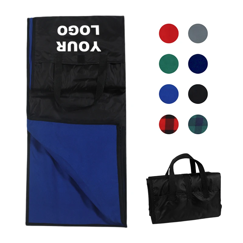 Promotion RPET Flame Retardant Customized Polar Fleece Throw Waterproof Embroidery Print Picnic Gift Travel Blanket With Logo