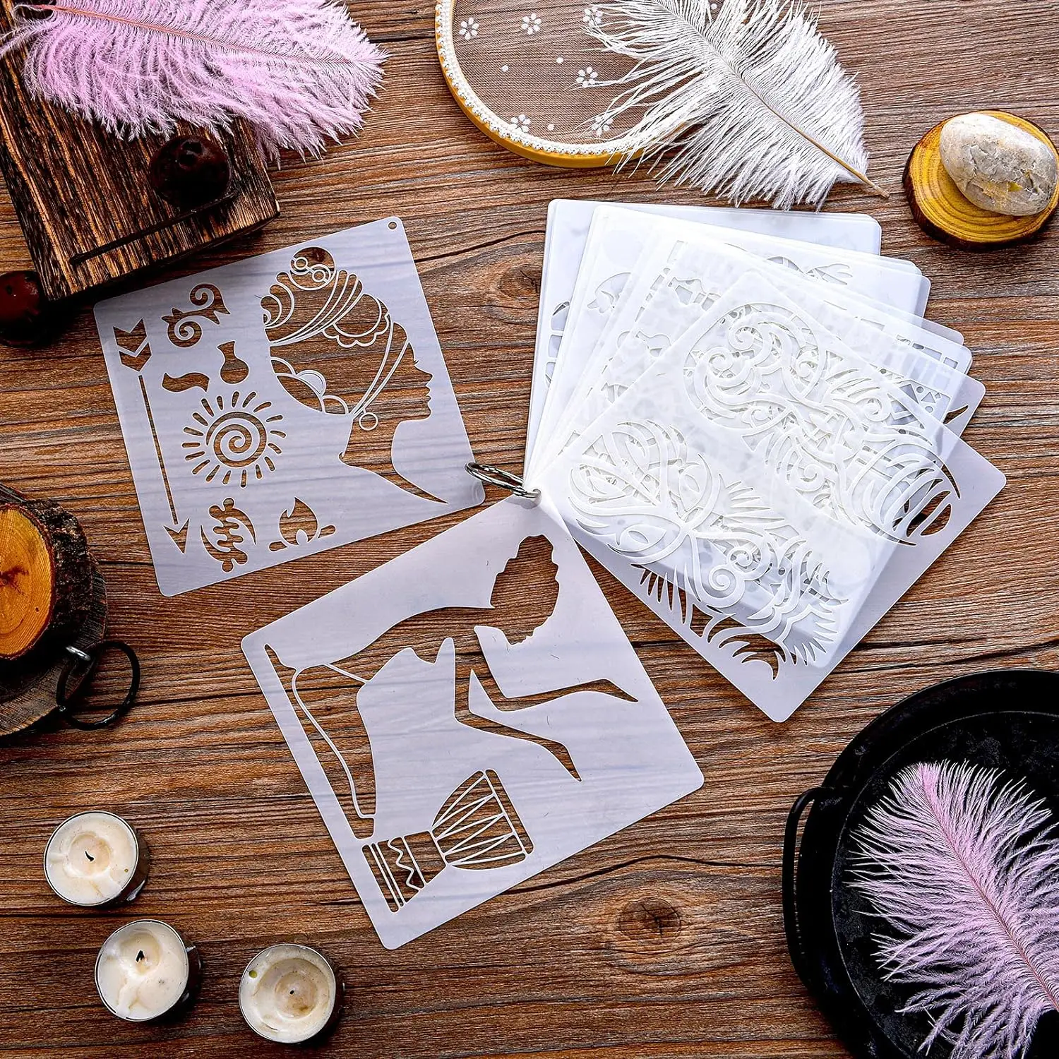 16pack African Tribal Stencils Tribal Faces Stencil Indians Template Wall Painting Stencil for Wood Wall Decor