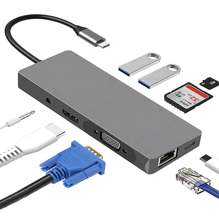  Алюминиевый компьютер USBC Thunderbolt 3 USB-концентратор 0 9 портов высокомощное зарядное устройство Multi C адаптер для Macbook сделанный на