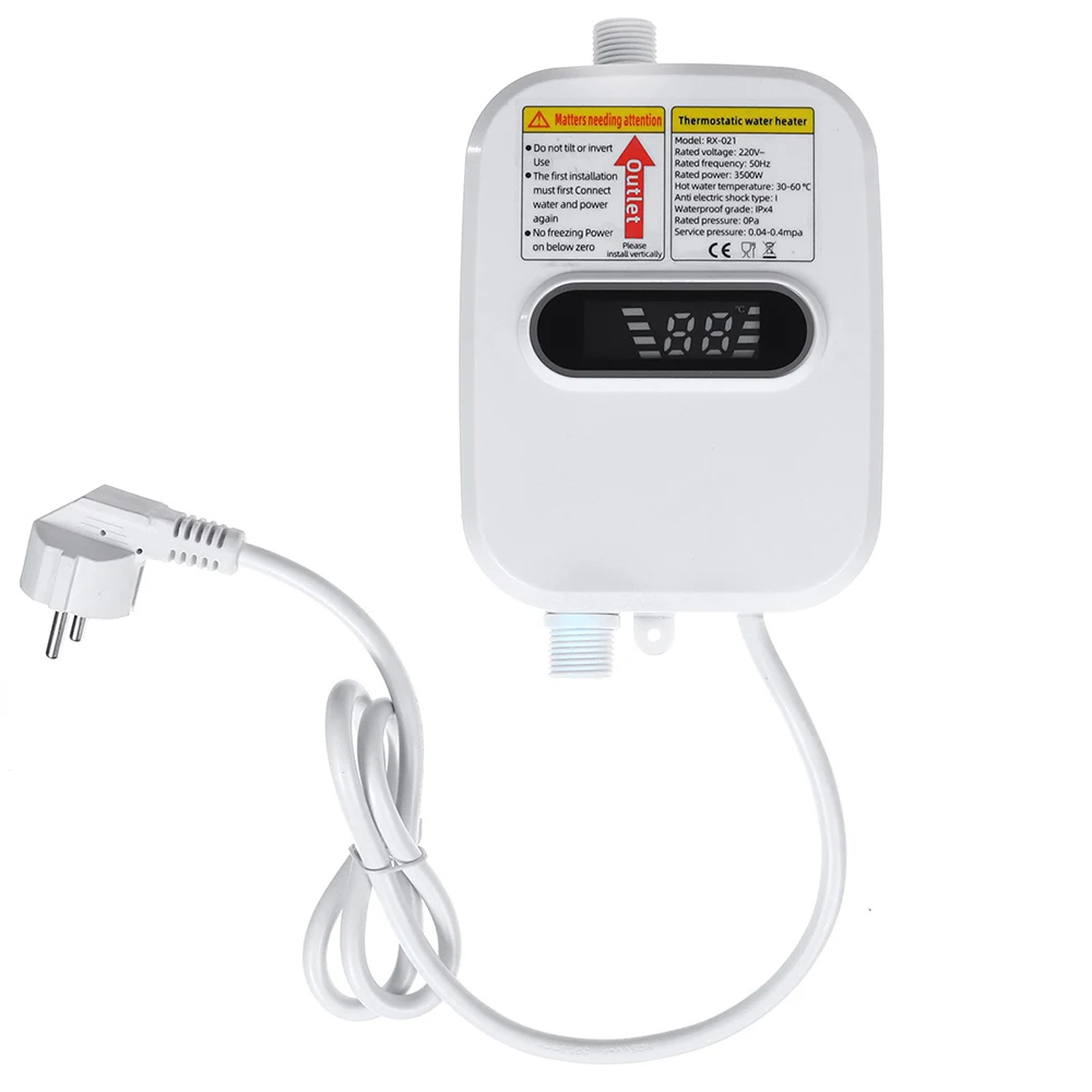 3500W Electric Tankless Mini Instant Hot Water Heater Kitchen Faucet Tap Heating 3 Seconds Instant Heating LCD Display