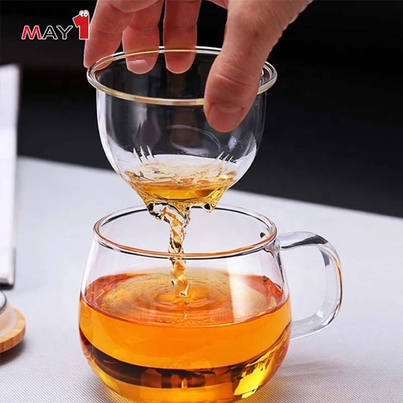 bpa free borosilicate thermo glass with infuser tea cup