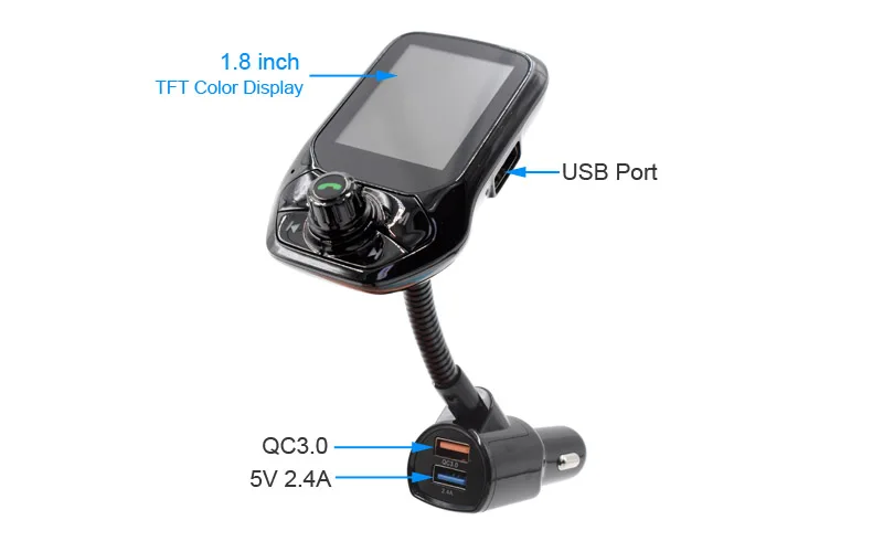 FM-трансмиттер автомобильный T43 BT 5 0 с двумя USB-портами и поддержкой