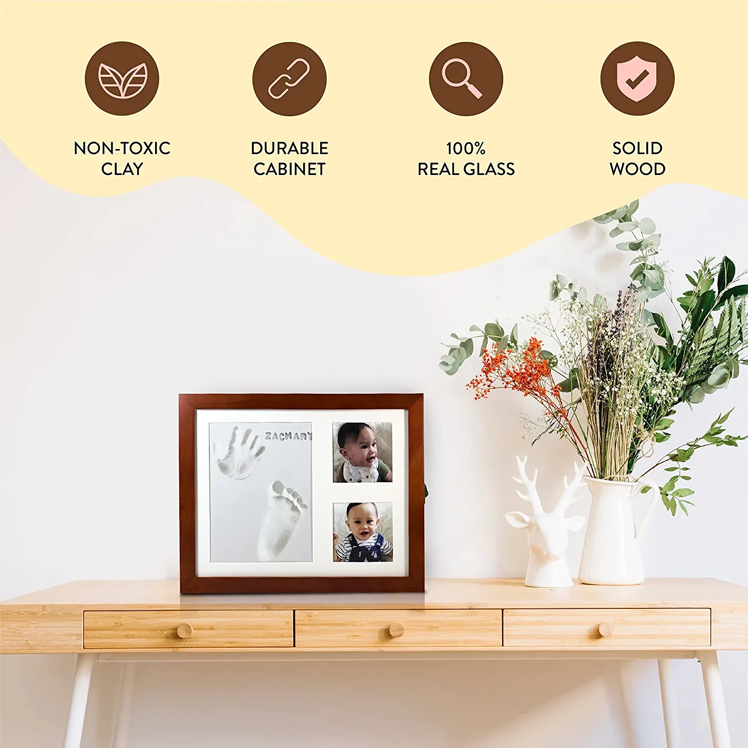 chunlei OEM panneau en bois Baby Handprint  Footprint Kit Baby Memory Box Photo Frame