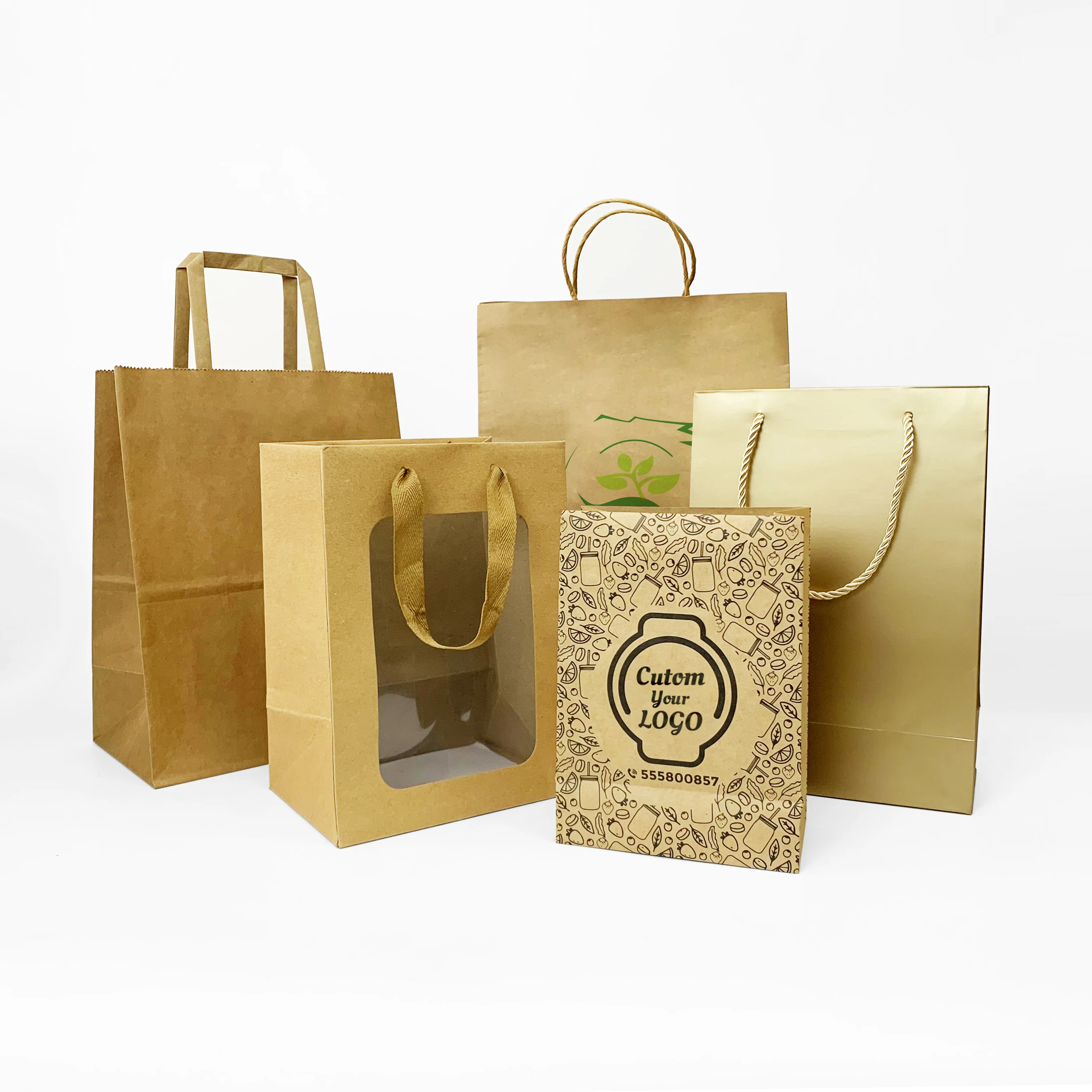 Without handle or with handles good quality shopping bags boba tea custom logo size kraft package paper bag for cup
