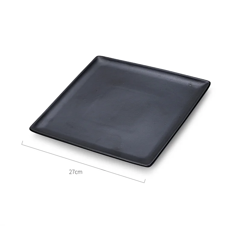 10 inch 11 inch 12 inch big black porcelain square plate Shrinkage dot black glaze serving flat dish