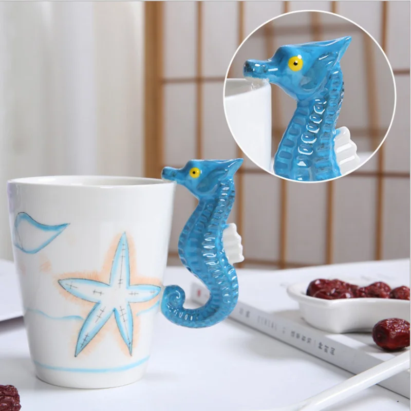 Creative 3d design ceramic coffee mug sea animal Dolphin Hippocampus Crab Lobster Whale