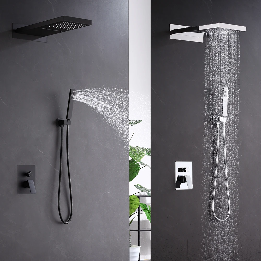 luxury black bathroom shower faucets, mixers rainfall faucets mixers taps concealed waterfall shower set bathroom