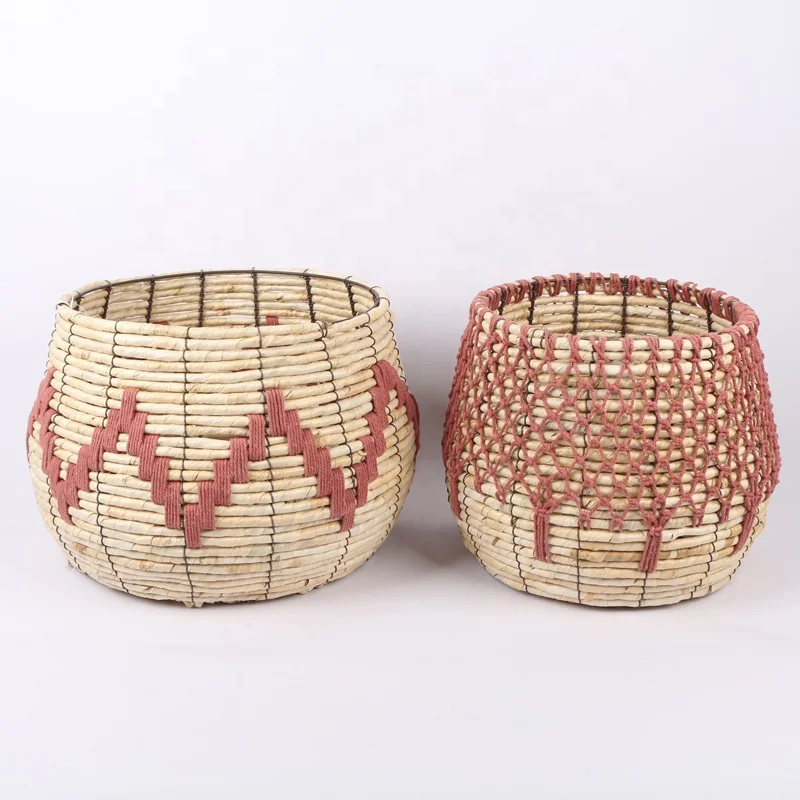 Set of 2 Corn Husk Storage Basket Seagrass Basket Kids Storage Boxes & Bins Handwoven Seagrass Decorative Jute Storage Basket