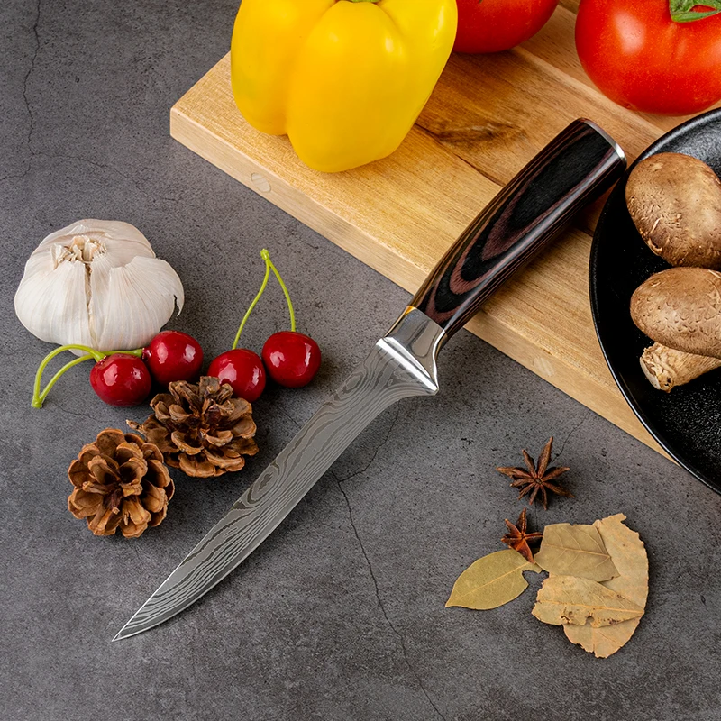 Набор кухонных ножей из японской нержавеющей стали Pakka с деревянной ручкой и Дамасским лазерным узором, 5 шт.