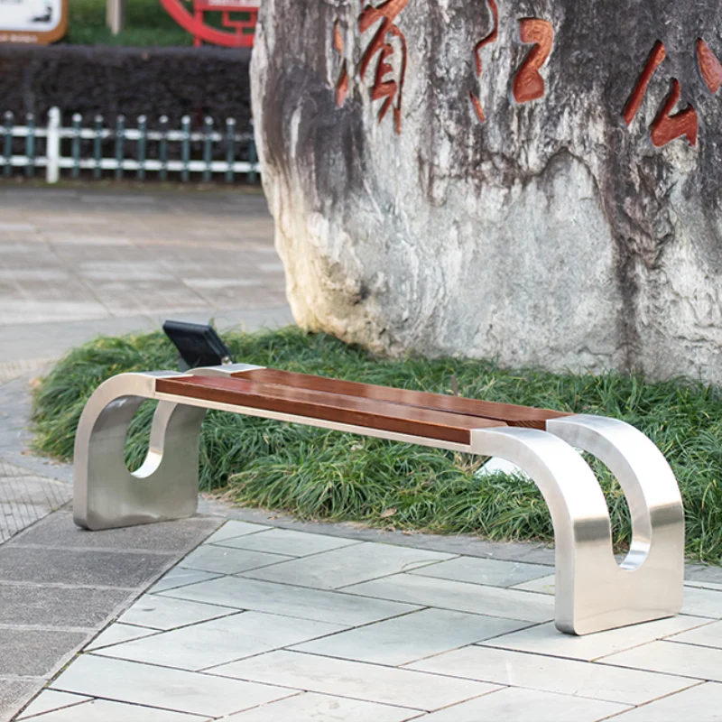 Light coffee color Outdoor Stainless steel Bench Park Square Chairs Can Be Customized Urban Furniture