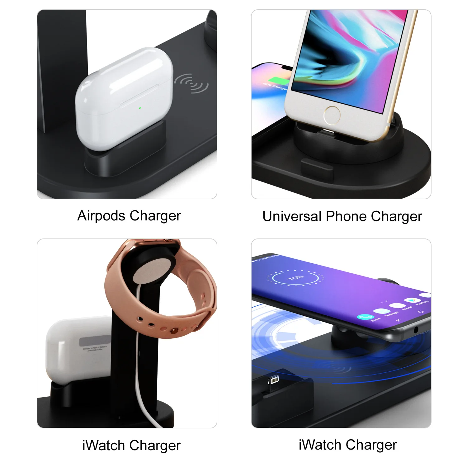 10 Вт Qi Беспроводное зарядное устройство док-станция 4 в 1 для Apple Airpods Micro USB Type C подставка Быстрая зарядка телефона
