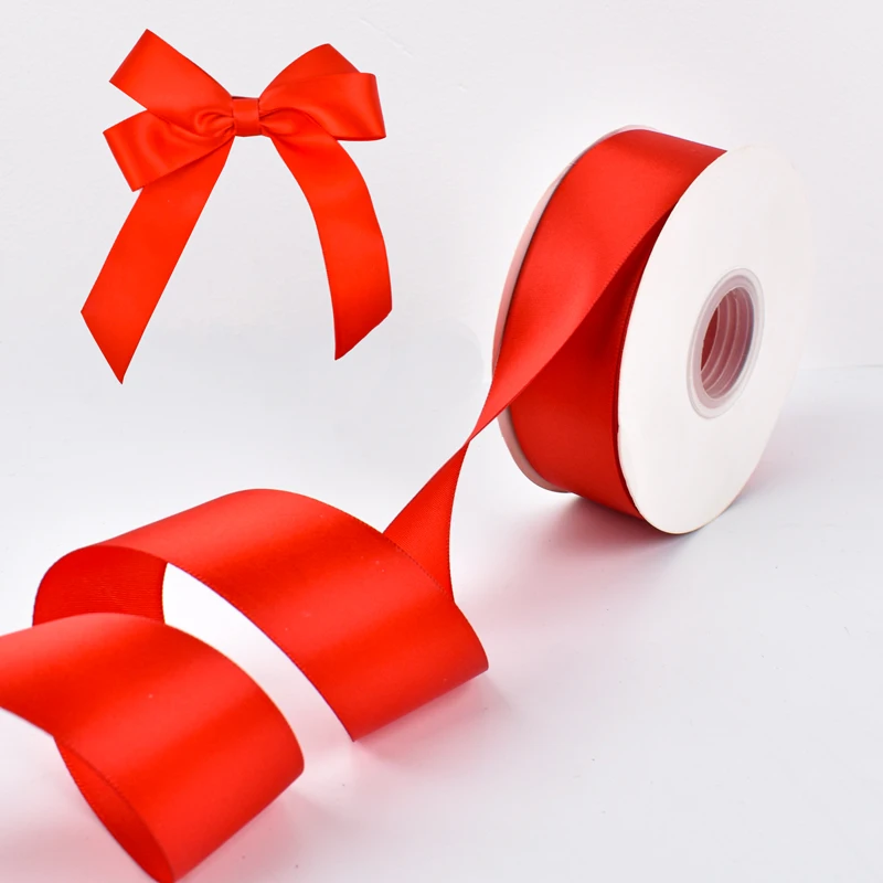 Double Faced Gift Ribbon Bow 3-100mm 100 Yards Ribbon Roll Red Satin Ribbon For Bows