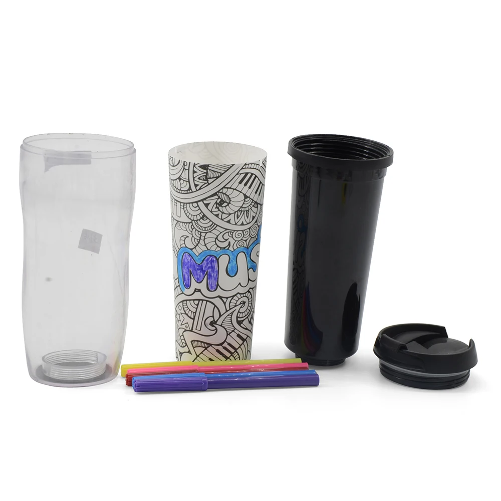 Eco-friendly kids children diy custom drawing painting plastic sports water bottle