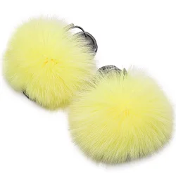 Baby kids fashion summer fur sandals fox fur slip slides infant walking slipper sandals