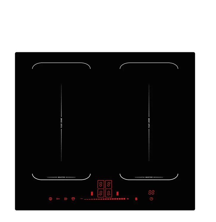 60cm tempered glass built-in induction hob with two flex zone
