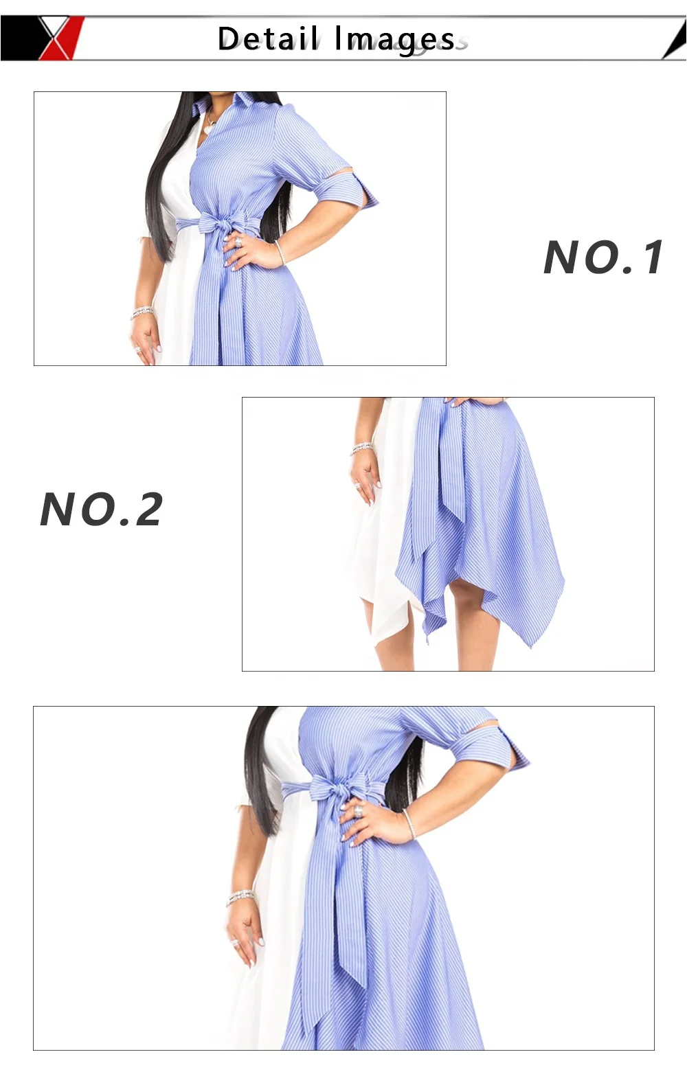 Elegant V-neck Turn-down Collar Striped With Bows Patchwork Asymmetrical A-line Hollow Out Midi Dress