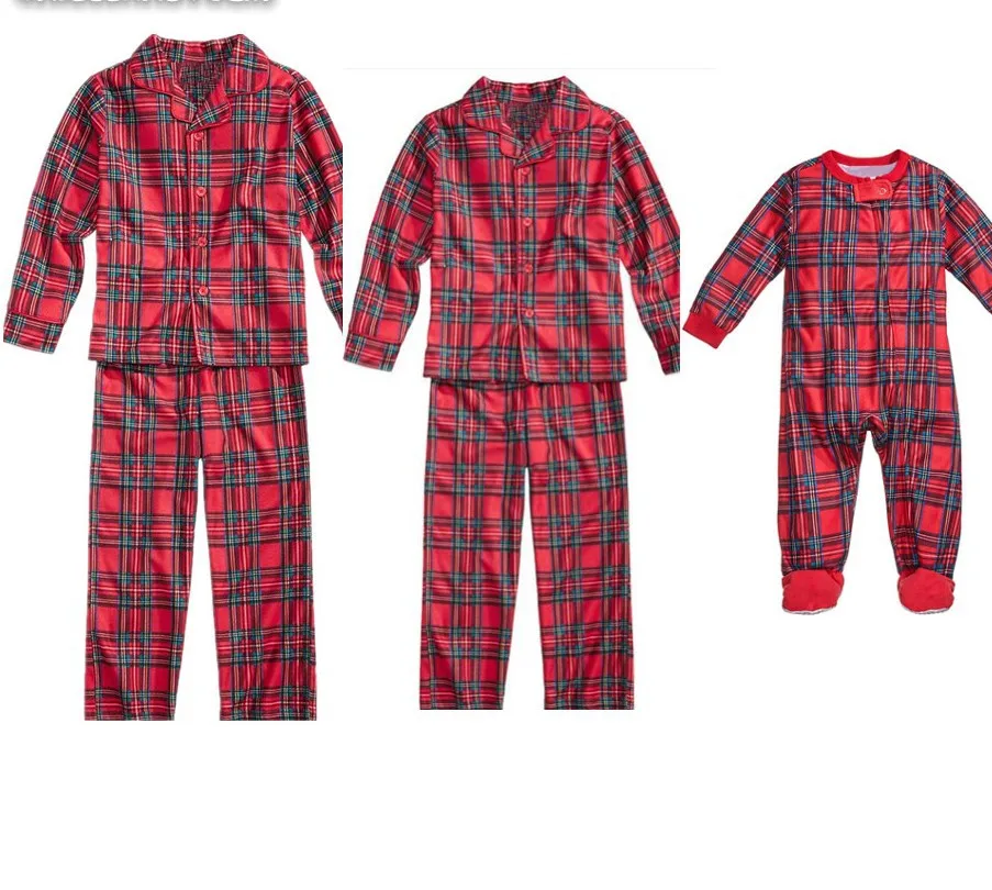 Oem Custom Christmas Pajamas Family Plaid Printed Christmas Pyjama Pjs Set Wholesale Xmas Pajamas Set Women Custom Woven Label