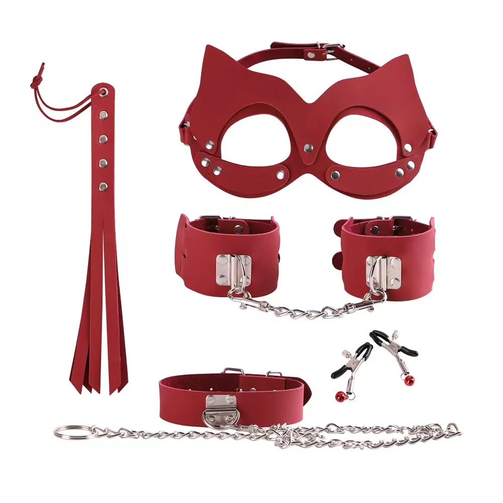 Hot selling 5 Pcs Sex Products Erotic Toys Adults BDSM Sex Bondage Set Handcuffs Nipple Clamps Whip Collar Eye Mask Sex Toys