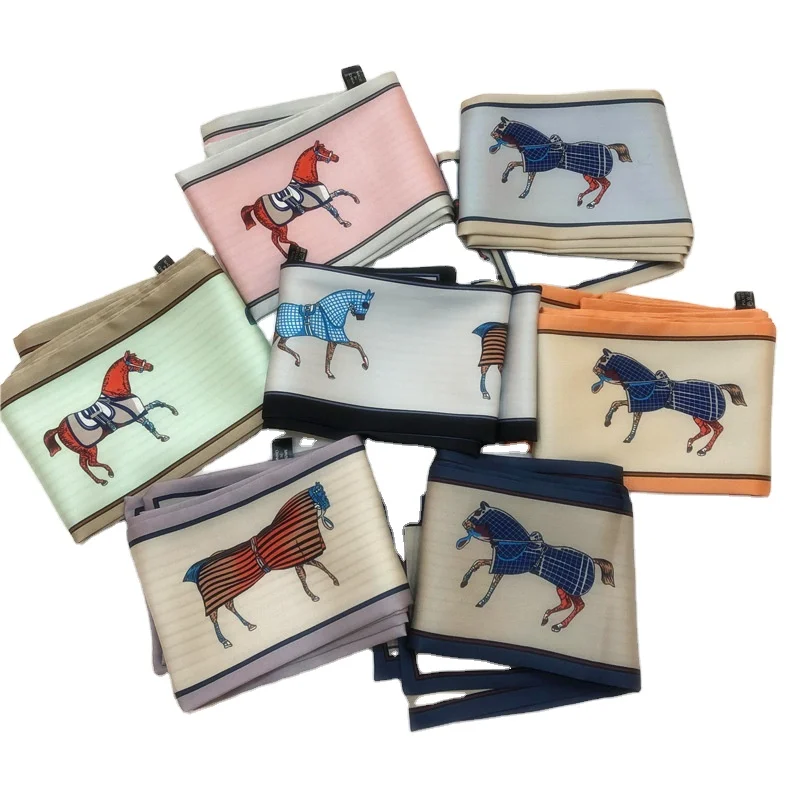 Оптовая продажа двухсторонний шарф с принтом лошади женский тонкий саржевый шелковый для