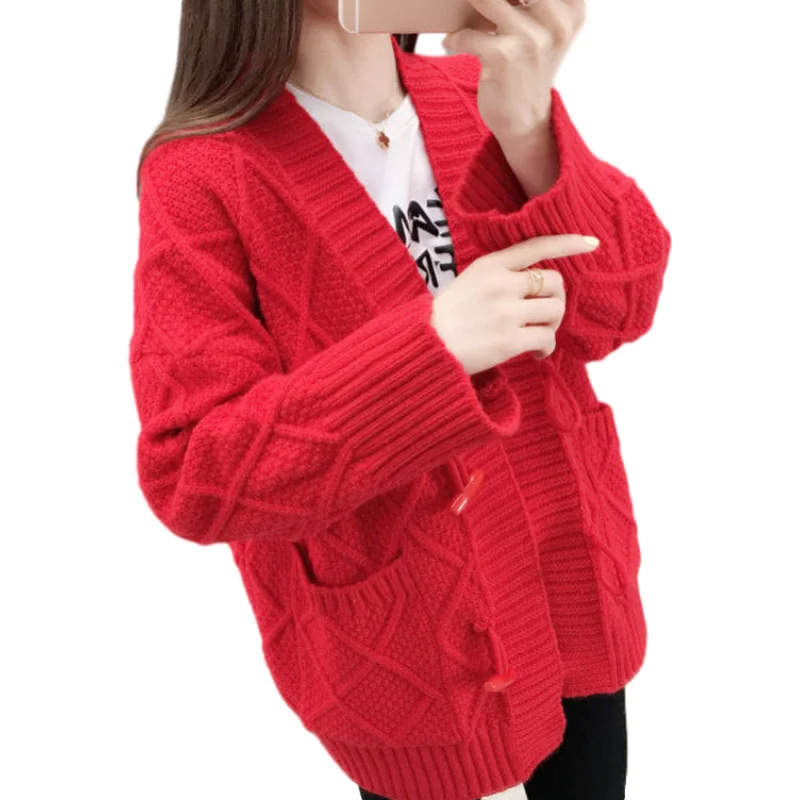 
Competitive Price 2020 Stylish Korean Designs red luxury women outdoor woollen sweater cardigan 