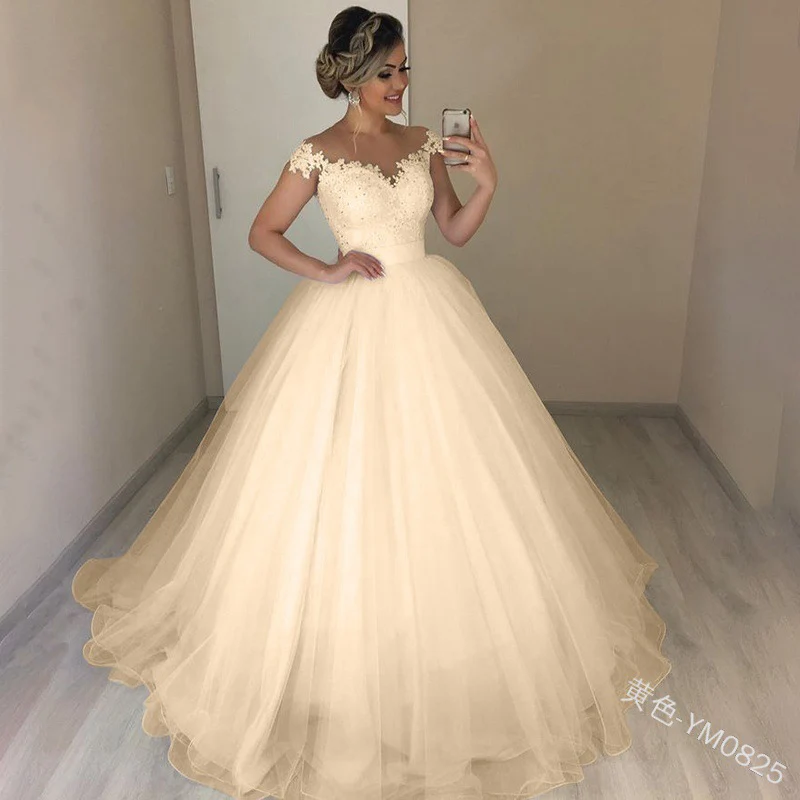 
High quality new elegant sexy fluffy tail lace simple style bridal wedding dress 