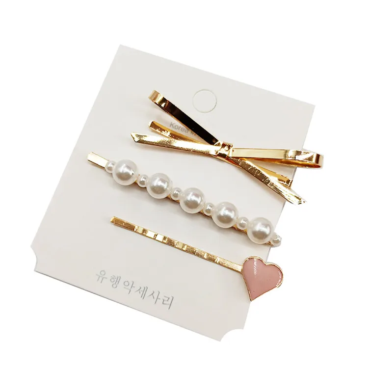 
2020 wholesale fashion gold metal hair clip bow bobby pins hairpins 3pcs set 