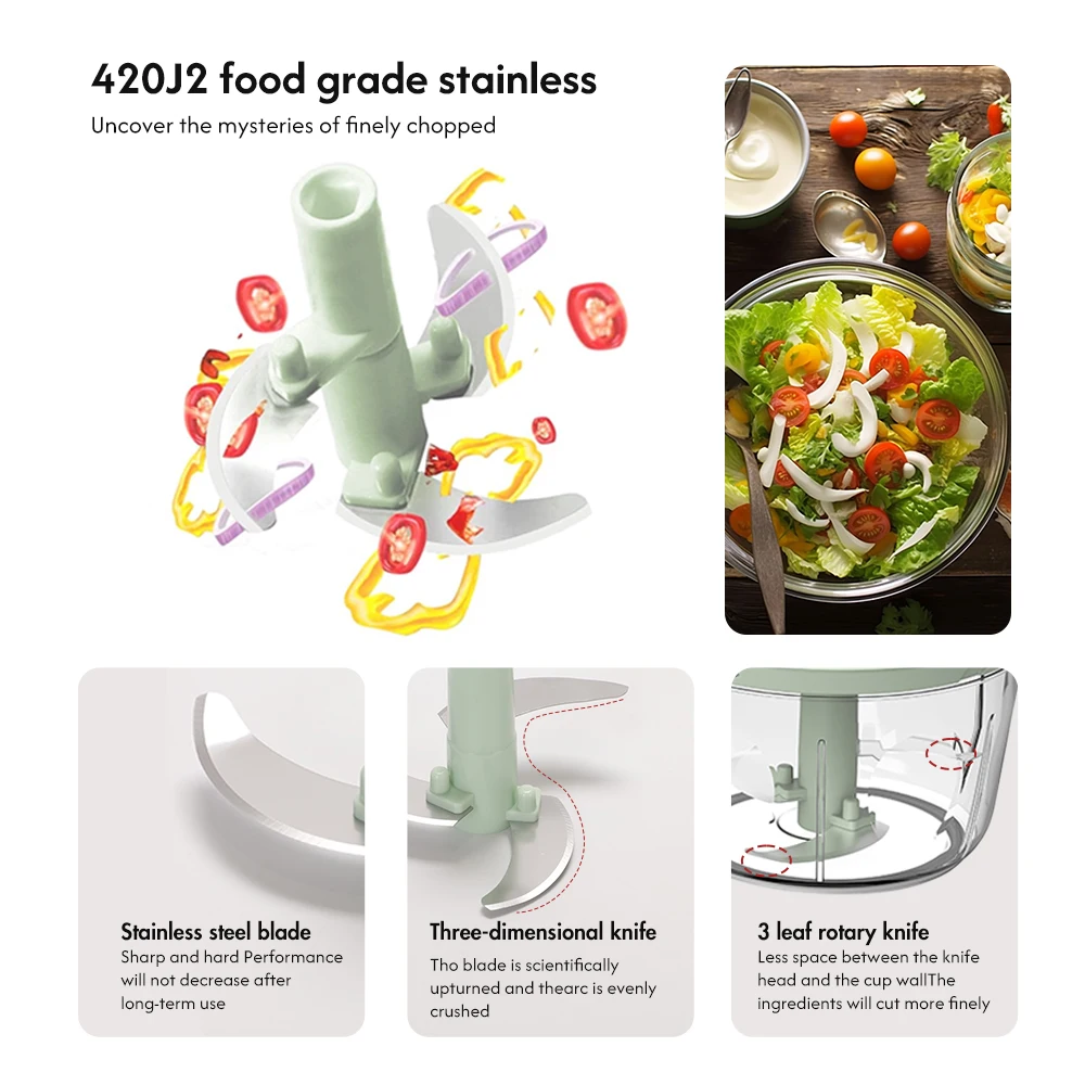 Kitchen Accessory Home Use Plastic Kitchen Mini 3 Blades Meat Grinder Hand Pull Speedy Food Garlic Press Chopper