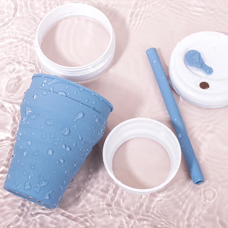 Custom Reusable 12 16 oz Portable Foldable Silicone Folding Collapsible Silicon Travel Coffee Cup Mug To Go