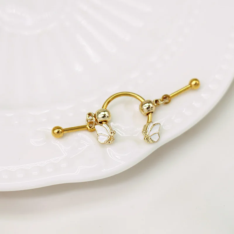 NUORO Simple Surgical Steel Scaffold Industrial Bar Chain Hoop Heart Butterfly Flower Zircon Industrial Piercing