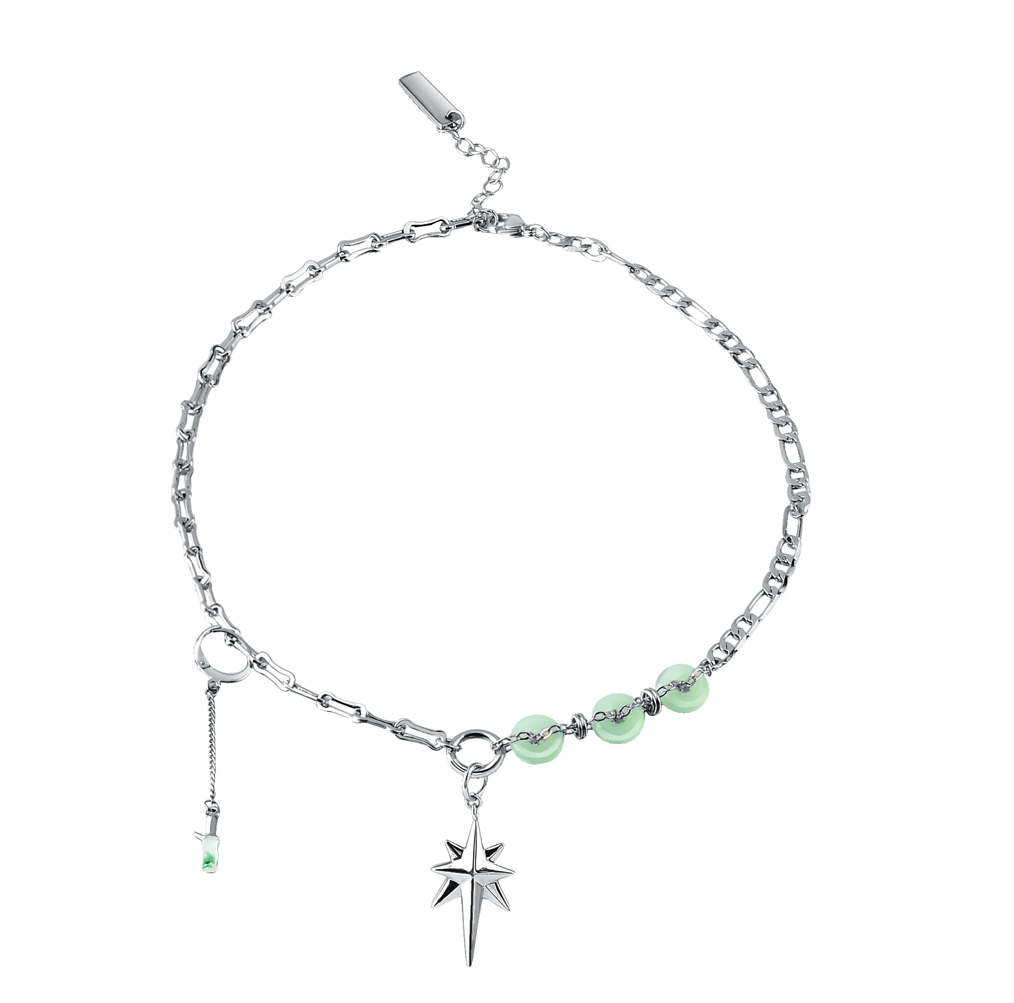 2022 new design original high-end silver-plated chain stitching titanium steel emerald jade star pendant stainless steel jewelry