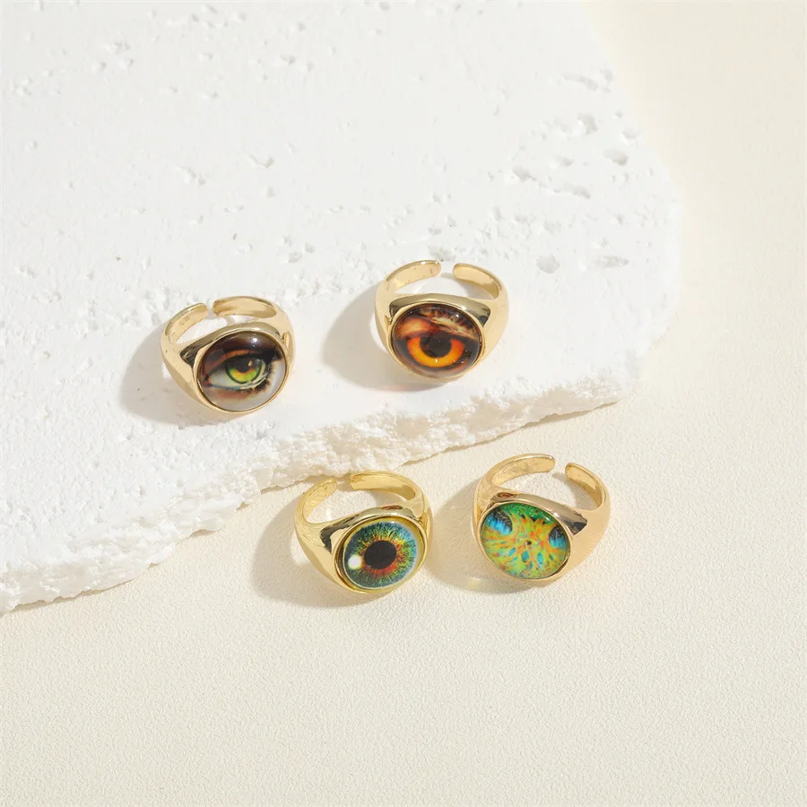 Wholesale 2024 Custom Trendy Neo Gothic Flat Top Enamel Cambered Inlay Demon Eye Finger Rings For Unisex Style
