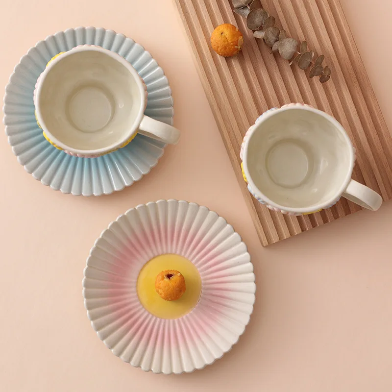 Hand Made Creamic Relief Flower Ceramic Coffee Mug Emboss Ceramic Mug Luxury Afternoon Tea Cup Set