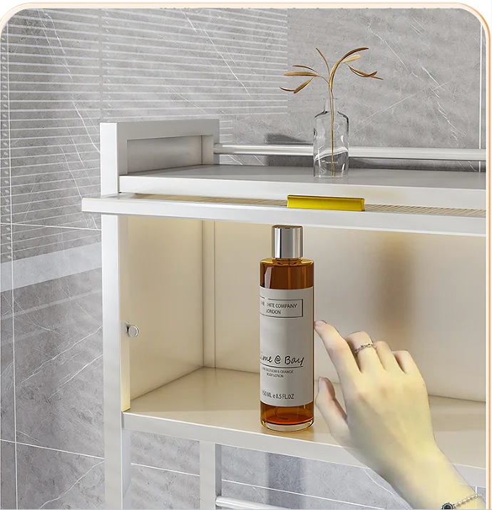 Laundry Rack Stand Type Bathroom 3-layer Storage Rack with Cabinet Door Flip Toilet Washing Machine Floor Storage Shelf