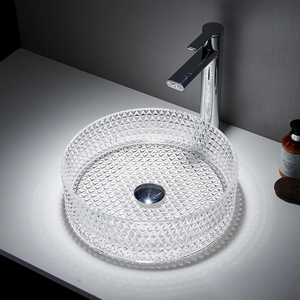 Pate Table Top Crystal Glass Basins Wash Bathroom Washbasin