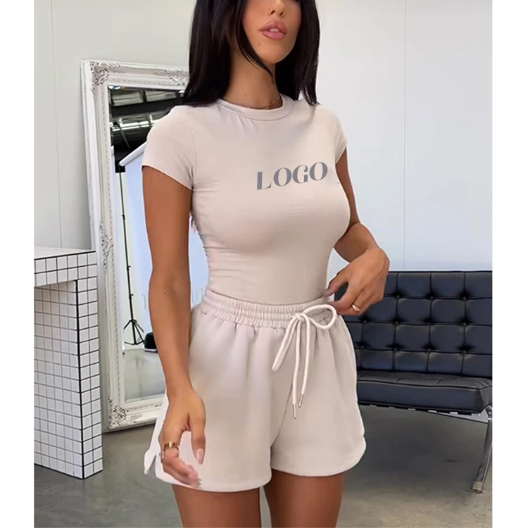 Trending womens clothing 2024 Biker shorts sets sportswear 2 piece short set for women custom 2 piece crop top and shorts sets
