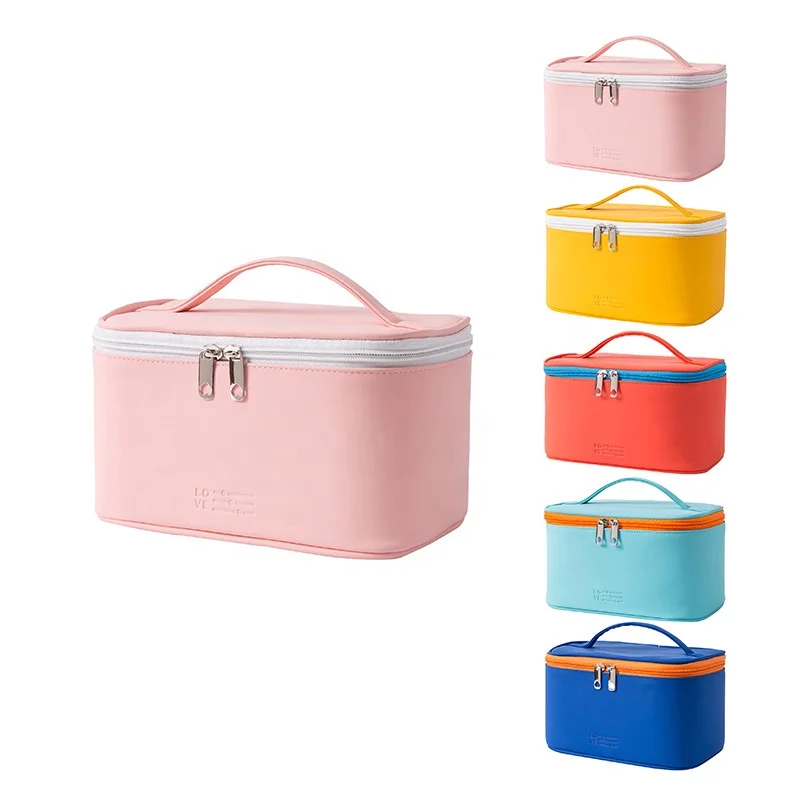 Byleading Wholesale Stock Pu Leather Plain Color Custom Makeup Cosmetic Bag For Women